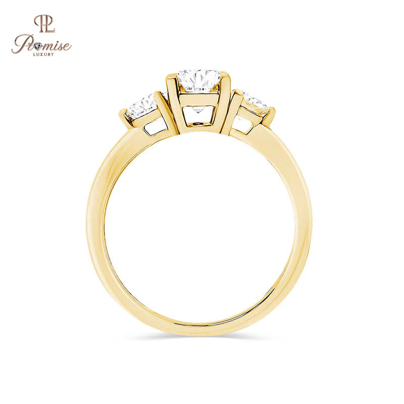 Elegant Oval & Round Three Stone Ring - Vintage Style Bridal Ring