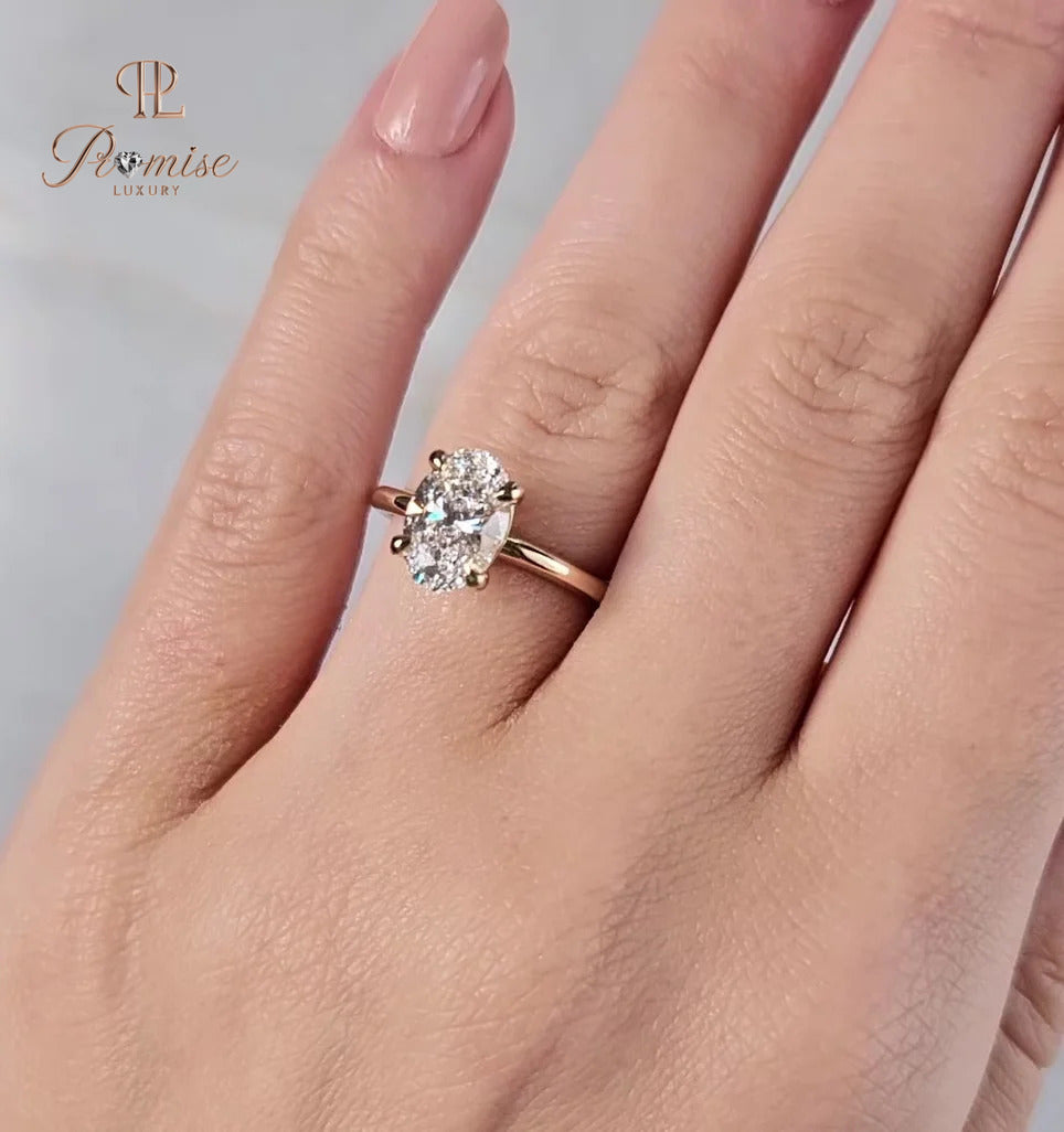 Classic Oval cut lab grown Diamond Solitaire Engagement Ring, Minimalist 18k Gold Wedding Ring, Gift for her