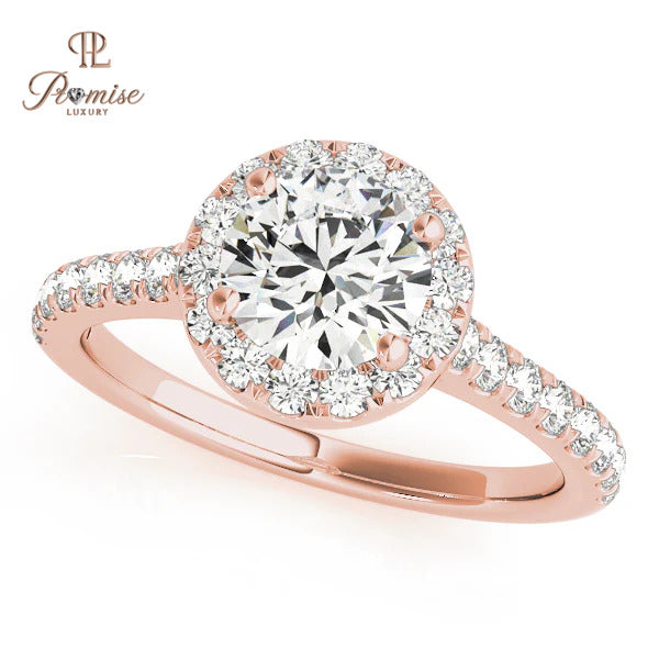 Round Cut Lab Diamond Halo Ring with Accent Stones – Engagement & Wedding Ring