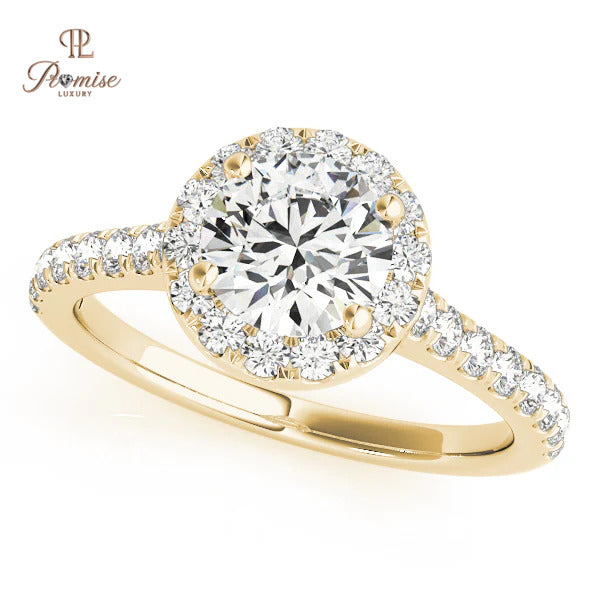 Round Cut Lab Diamond Halo Ring with Accent Stones – Engagement & Wedding Ring