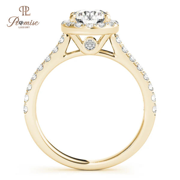 Round Cut Lab Diamond Halo Ring with Accent Stones – Engagement & Wedding Ring