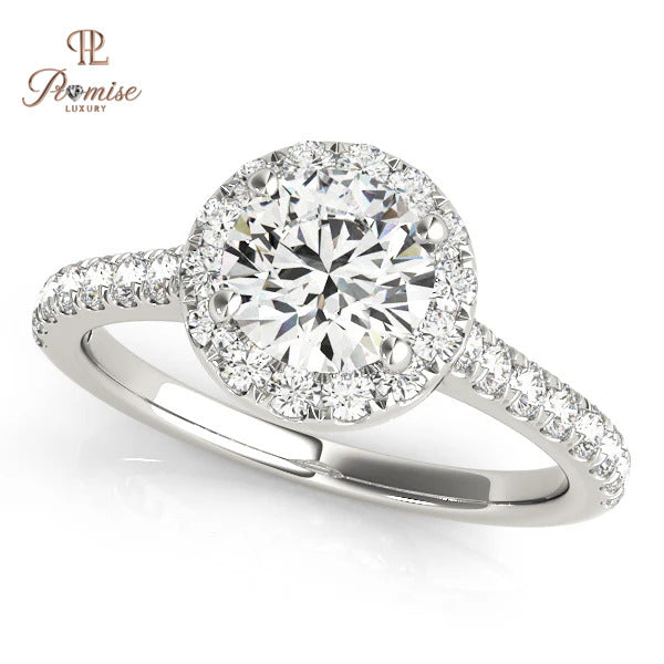 Round Cut Lab Diamond Halo Ring with Accent Stones – Engagement & Wedding Ring