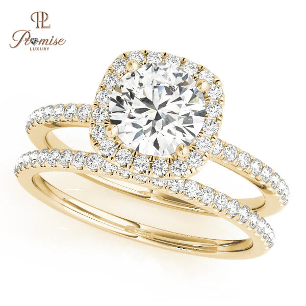 Cushion Shape Halo Diamond Ring with Band Diamonds – Elegant Engagement Jewelry