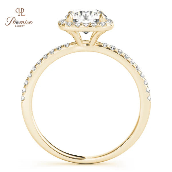 Cushion Shape Halo Diamond Ring with Band Diamonds – Elegant Engagement Jewelry