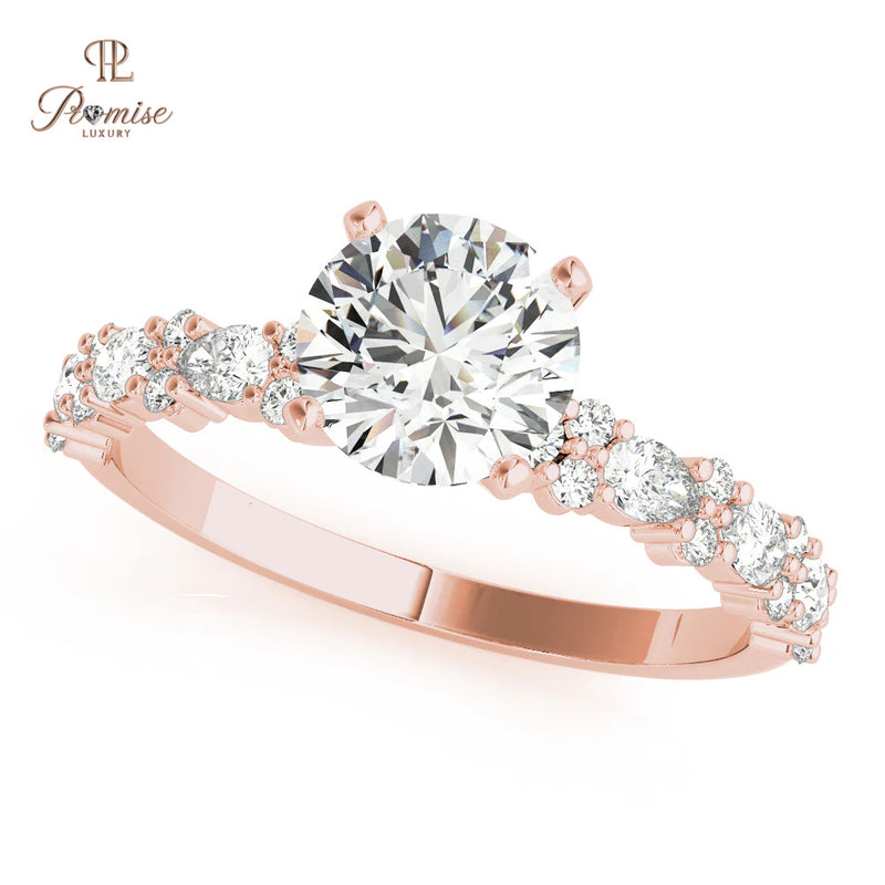 Luxury Fancy Round Cut Lab Diamond Engagement Ring – Round & Pear Band Solitaire Ring