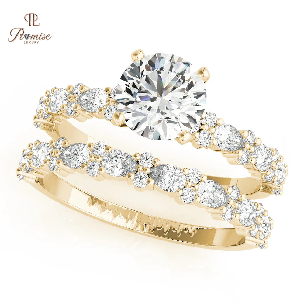 Luxury Fancy Round Cut Lab Diamond Engagement Ring – Round & Pear Band Solitaire Ring