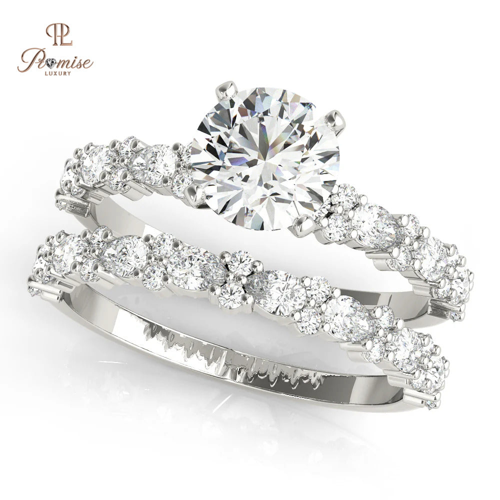 Luxury Fancy Round Cut Lab Diamond Engagement Ring – Round & Pear Band Solitaire Ring
