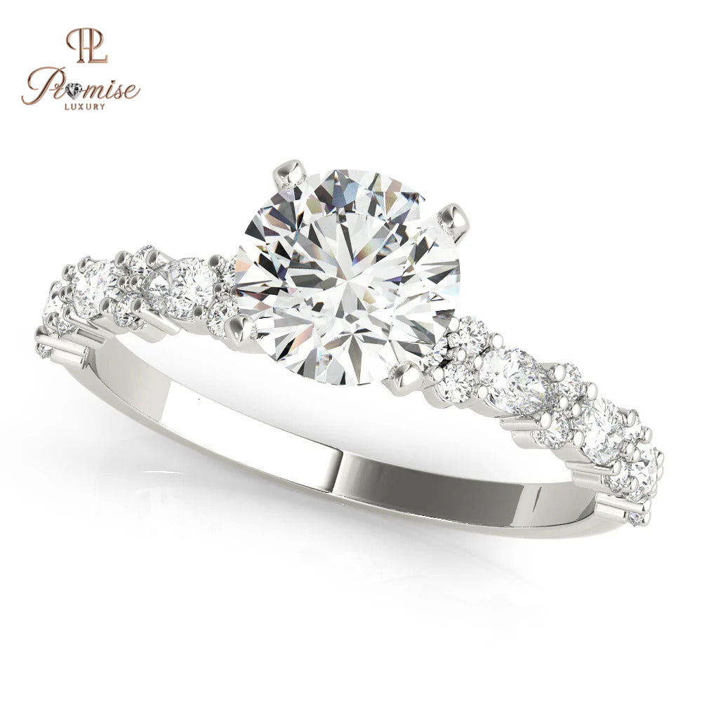 Luxury Fancy Round Cut Lab Diamond Engagement Ring – Round & Pear Band Solitaire Ring