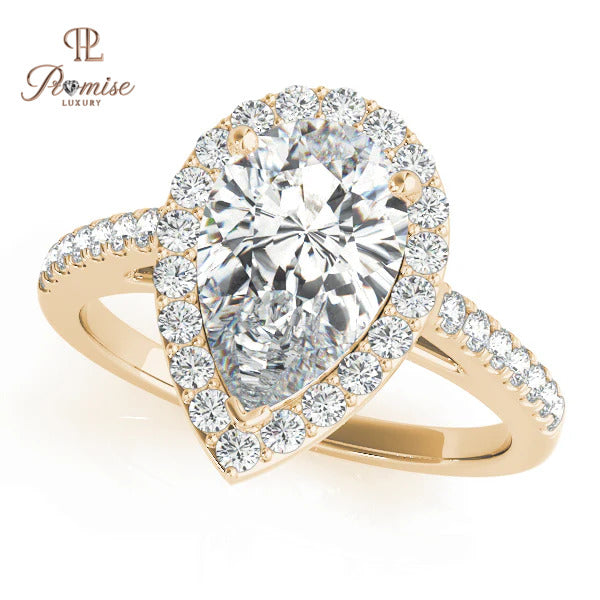 Pear Cut Halo Ring – Brilliant Sparkle Engagement Ring for Women