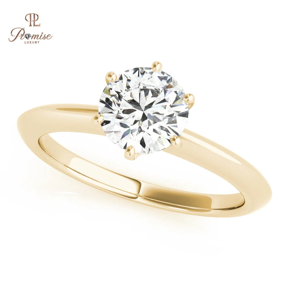 Round Diamond 6 Prong Solitaire Engagement Ring – Gold Bridal Ring