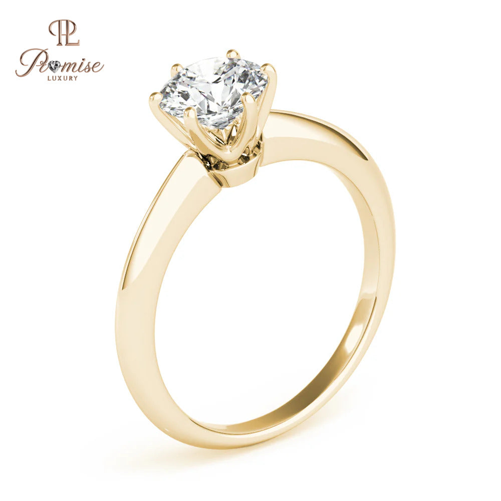 Round Diamond 6 Prong Solitaire Engagement Ring – Gold Bridal Ring