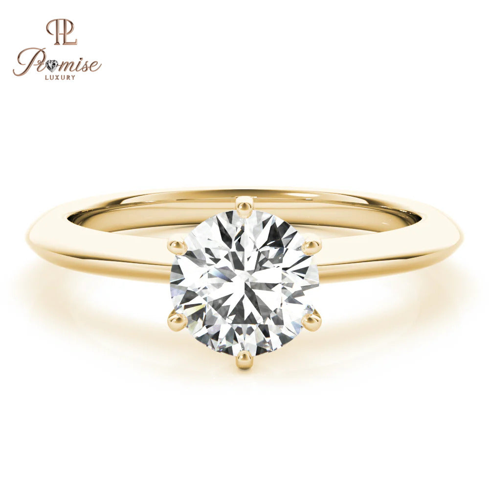 Round Diamond 6 Prong Solitaire Engagement Ring – Gold Bridal Ring