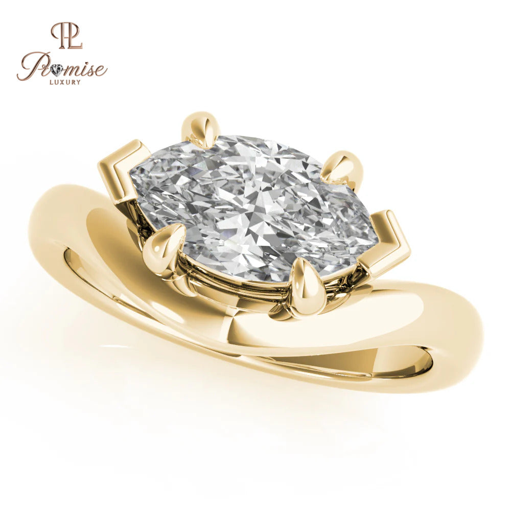 East-West Marquise Diamond Ring – Curved Engagement Ring for Women