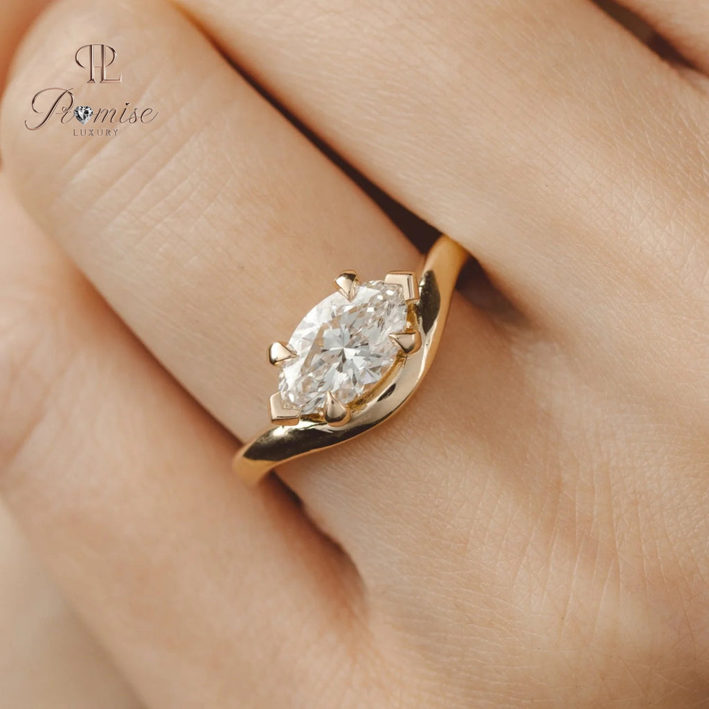 East-West Marquise Diamond Ring – Curved Engagement Ring for Women