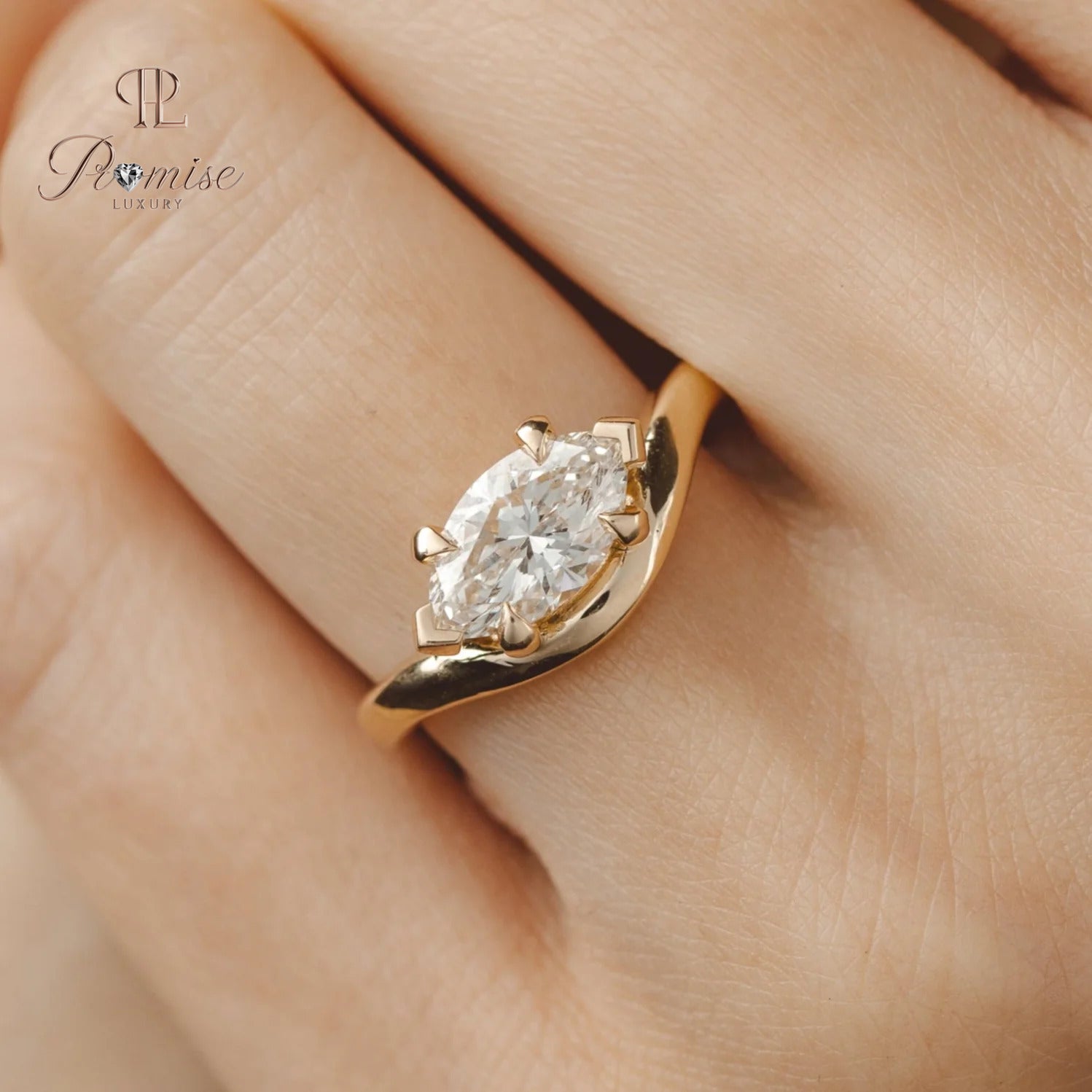 East-West Marquise Diamond Ring – Curved Engagement Ring for Women