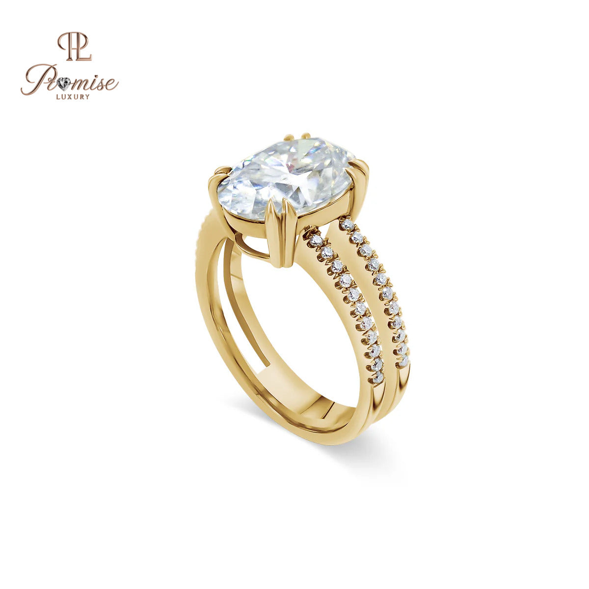 Oval Cut Solitaire Ring with Double Pavé Band – Luxury Engagement Ring