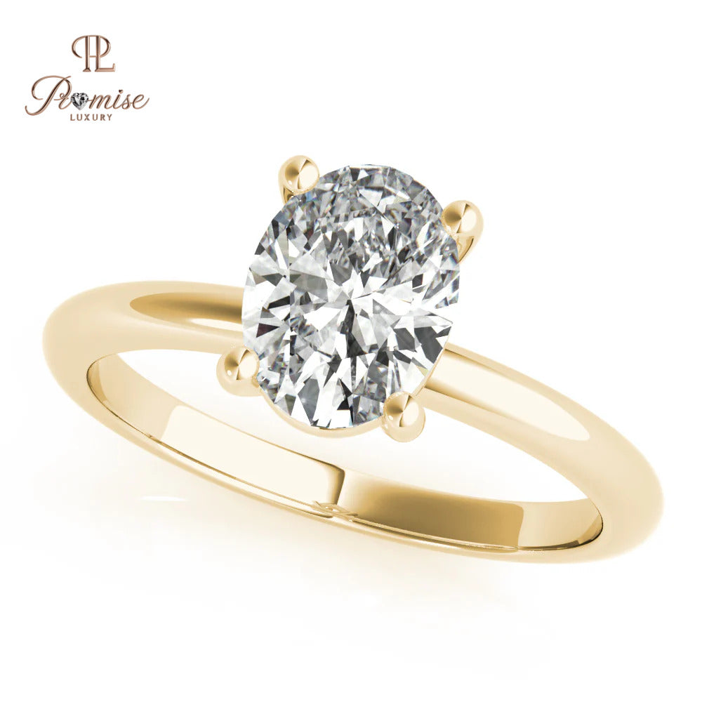 Classic Oval cut lab grown Diamond Solitaire Engagement Ring, Minimalist 18k Gold Wedding Ring, Gift for her