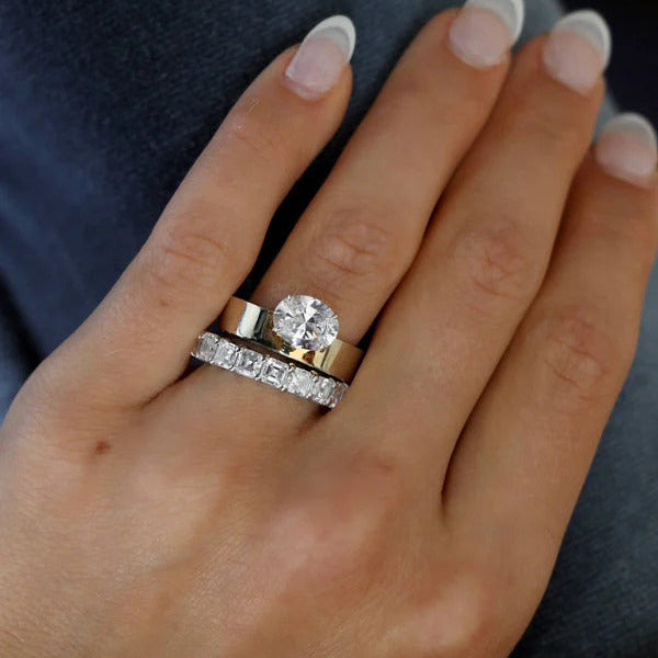 East West Oval Solitaire Cigar Ring – Modern Floating Diamond Ring