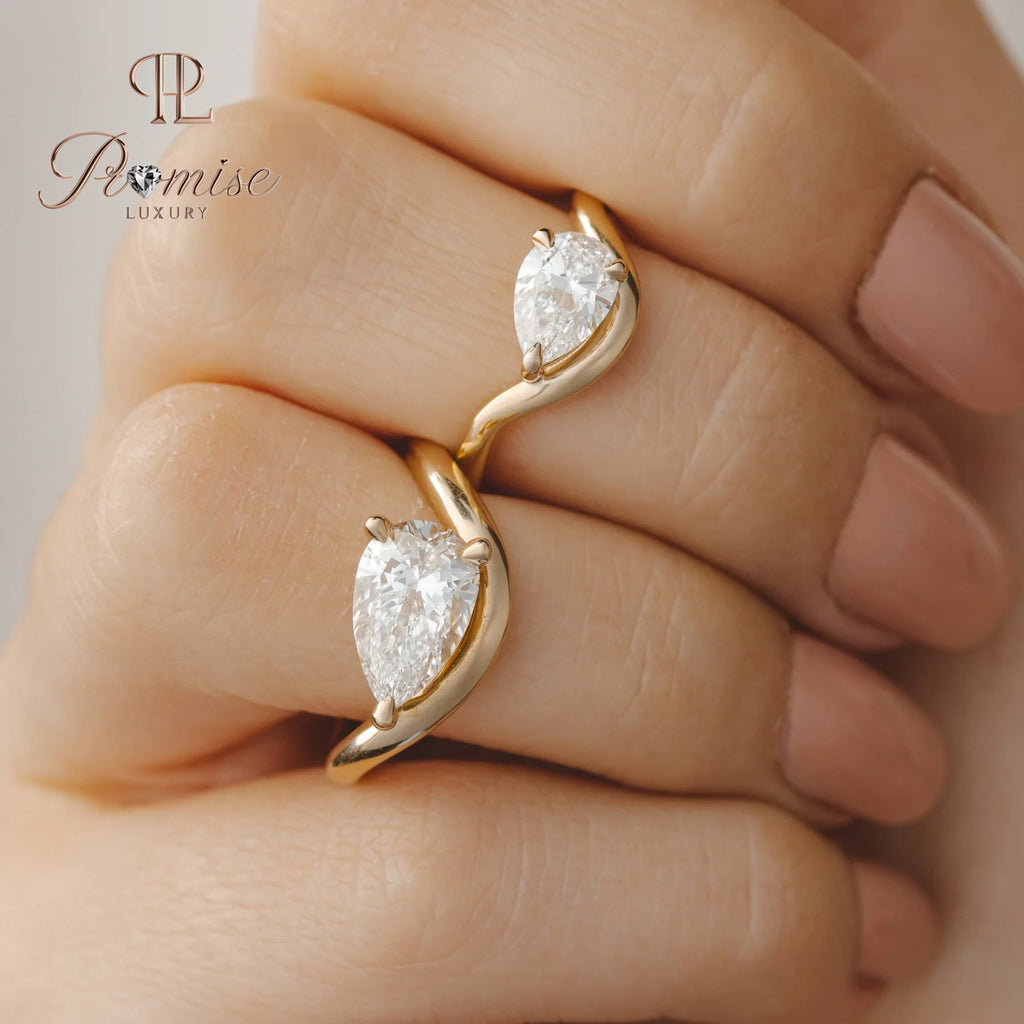 Unique Pear Diamond Curved Wedding Band – Contour Ring in 14K White Gold