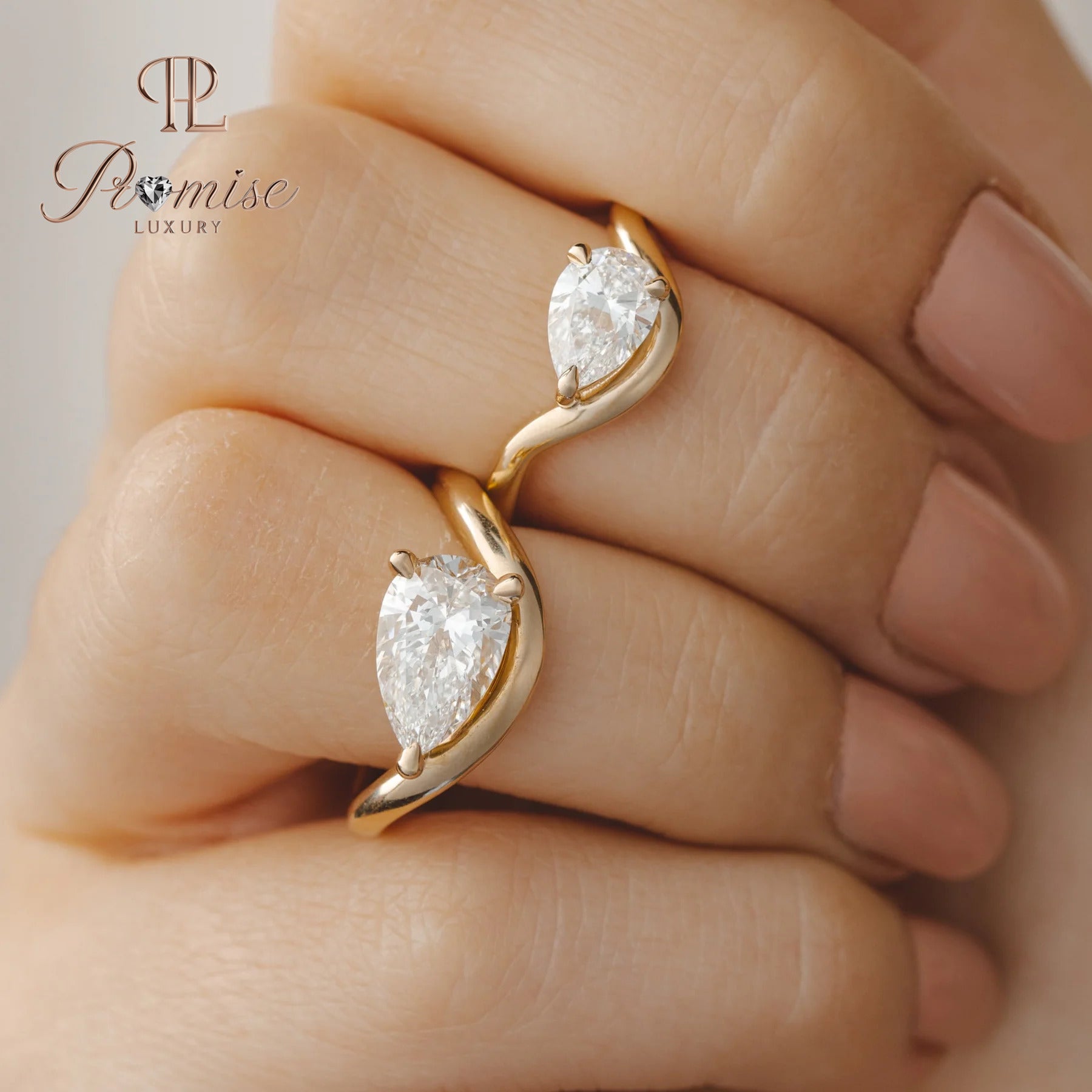 Unique Pear Diamond Curved Wedding Band – Contour Ring in 14K White Gold