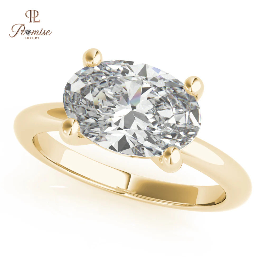East West Oval Diamond Engagement Ring - Unique Modern Bridal Ring