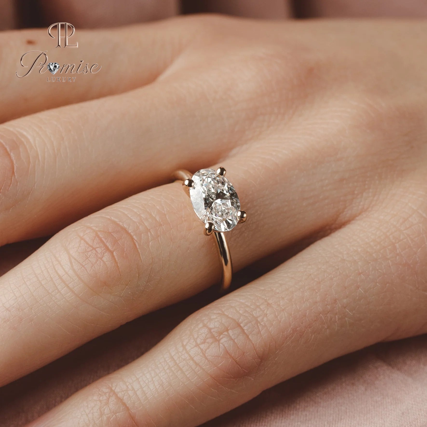 East West Oval Diamond Engagement Ring - Unique Modern Bridal Ring