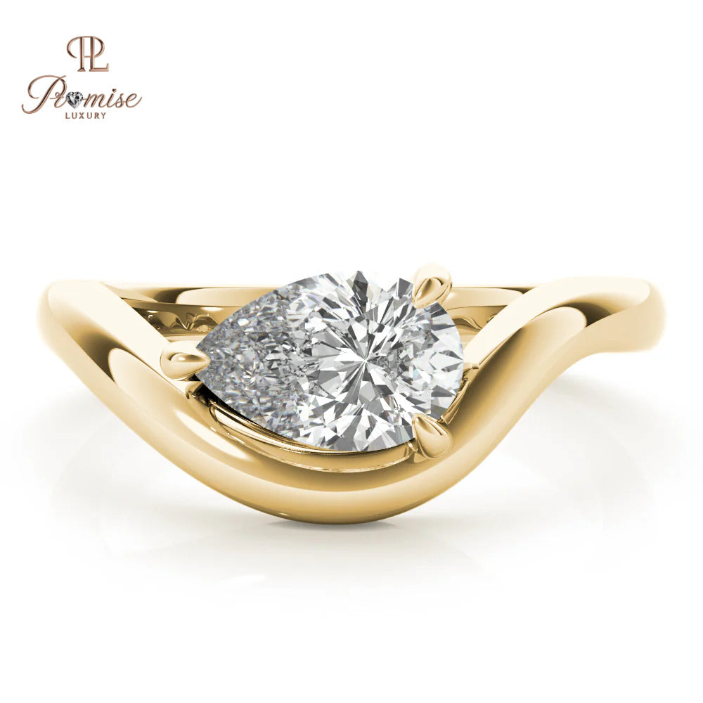 Unique Pear Diamond Curved Wedding Band – Contour Ring in 14K White Gold