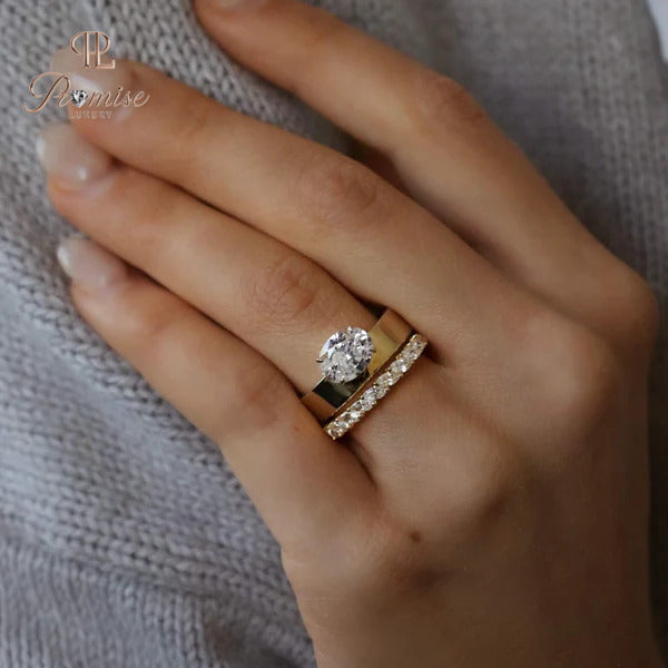 East West Oval Solitaire Cigar Ring – Modern Floating Diamond Ring