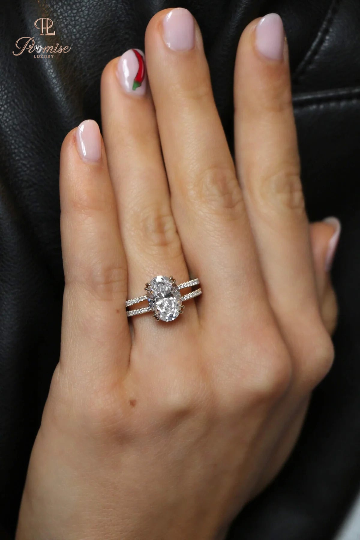 Oval Cut Solitaire Ring with Double Pavé Band – Luxury Engagement Ring