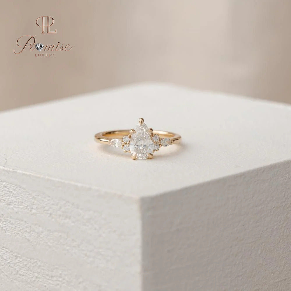 14k Solid Gold Pear Cut Lab Grown Diamond Ring - Elegant Engagement Ring