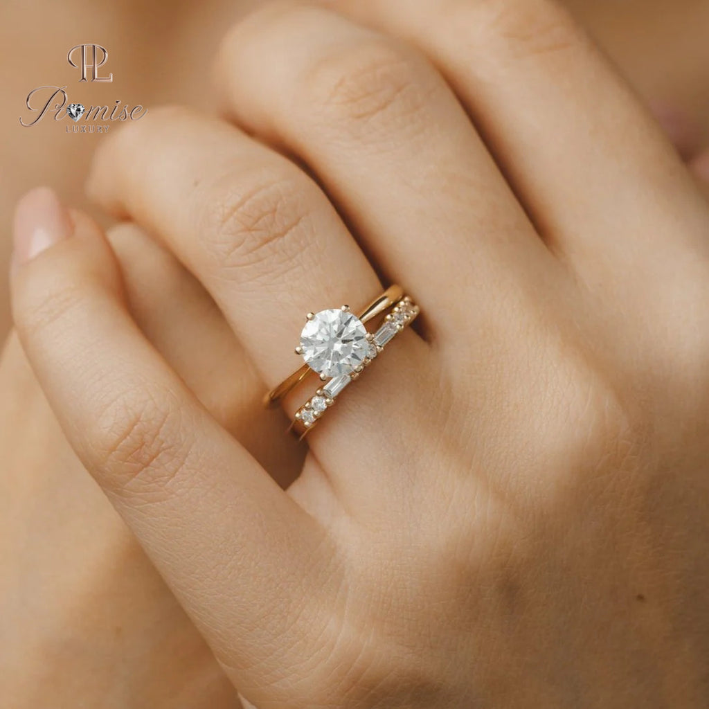 Round OffSet 6 Prong Diamond Engagement Ring in Gold