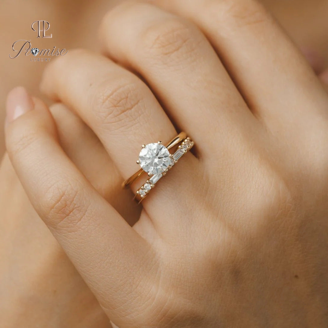 Round OffSet 6 Prong Diamond Engagement Ring in Gold