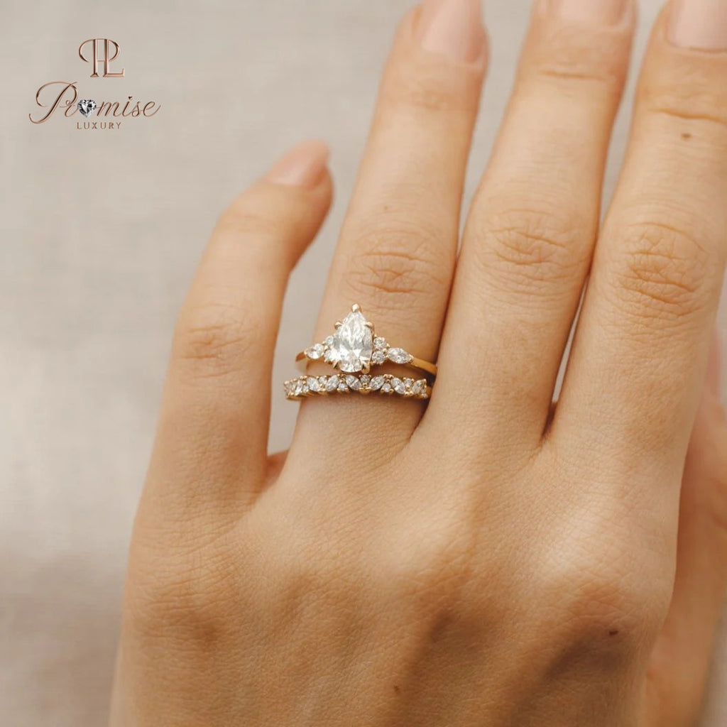 14k Solid Gold Pear Cut Lab Grown Diamond Ring - Elegant Engagement Ring