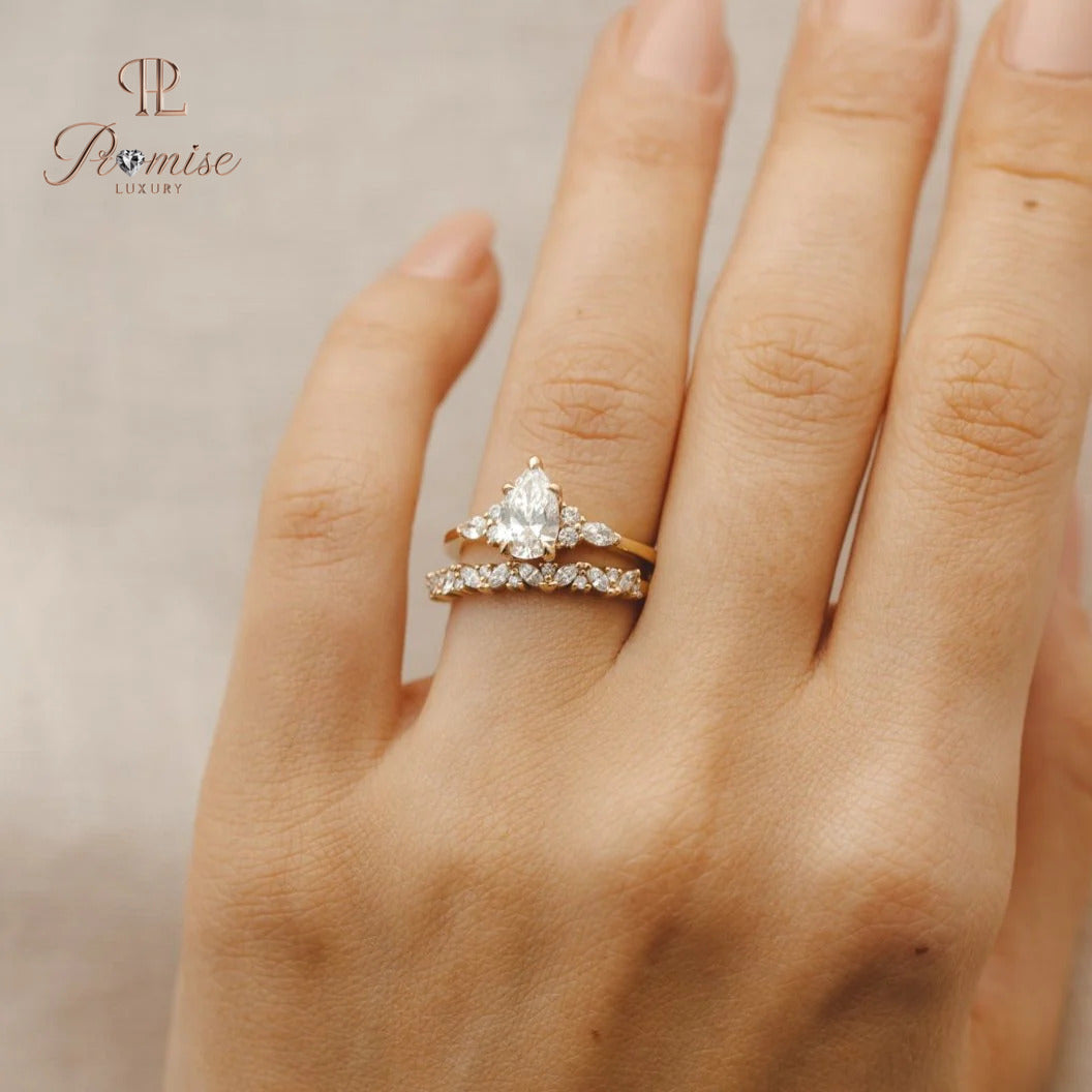 14k Solid Gold Pear Cut Lab Grown Diamond Ring - Elegant Engagement Ring