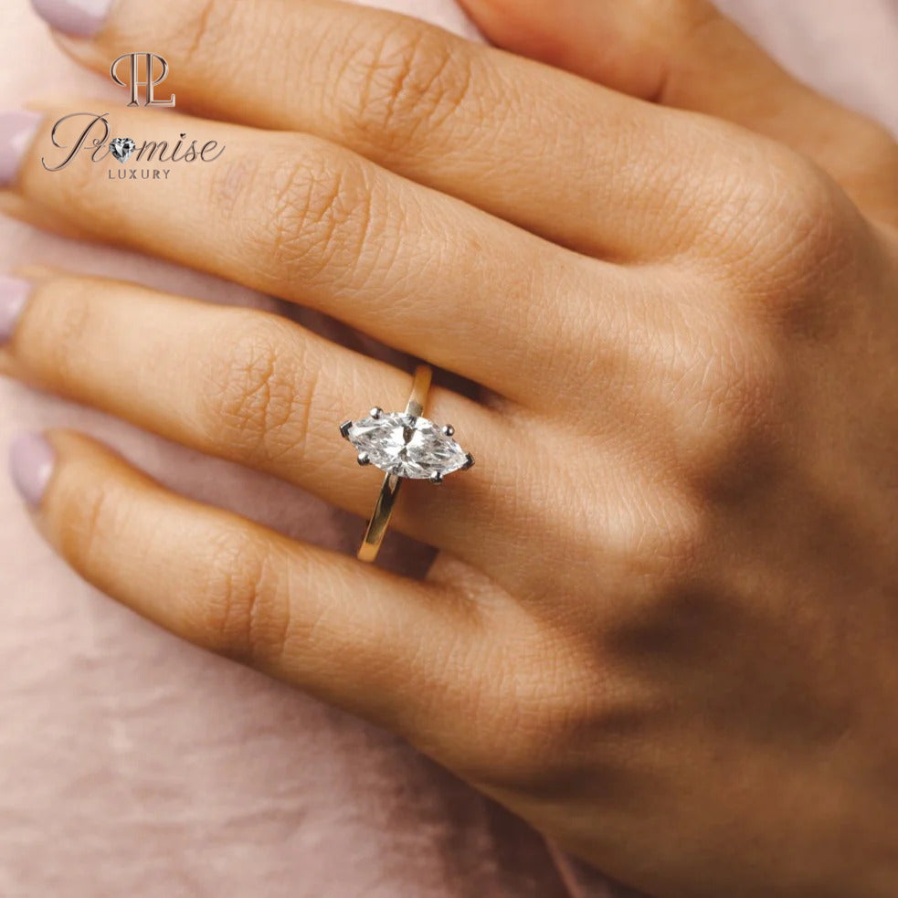 Marquise Shape hidden halo Diamond Engagement Ring - Vintage Style Bridal Ring
