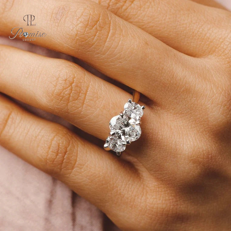 Oval Trilogy Diamond Engagement Ring – 14K Gold Three Stone Bridal Ring