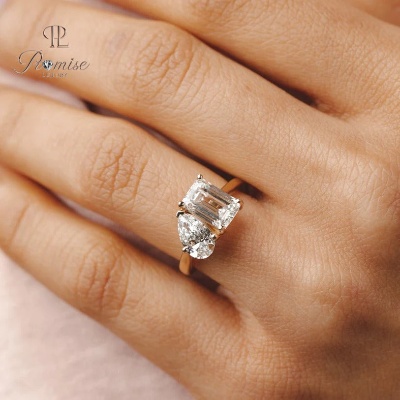 Toi et Moi Diamond Ring Emerald & Pear Cut – Art Deco Engagement Ring
