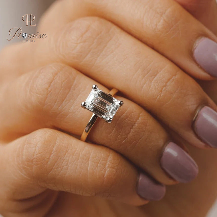 Emerald Cut Diamond Ring with Hidden Halo – Minimalist Engagement Jewelry