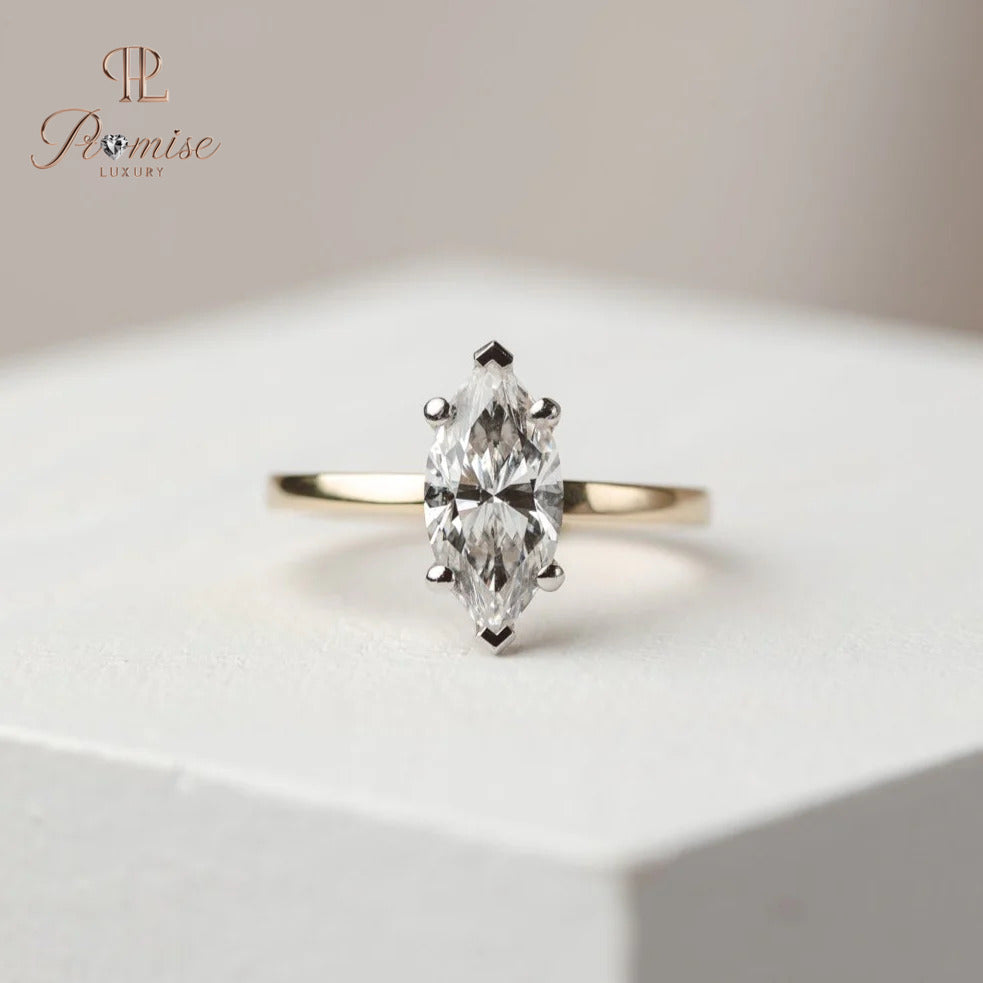 Marquise Shape hidden halo Diamond Engagement Ring - Vintage Style Bridal Ring