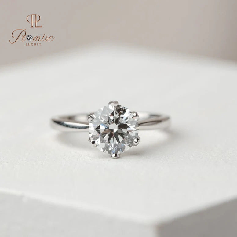Tulip Round cut Solitaire Diamond Engagement Ring - Classic Diamond Proposal Ring For Women