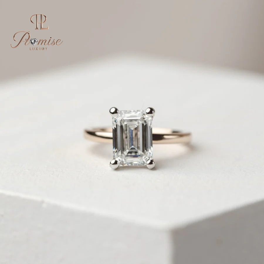 Emerald Cut Diamond Ring with Hidden Halo – Minimalist Engagement Jewelry