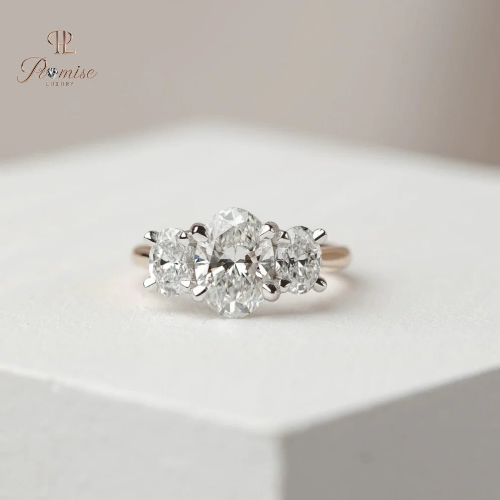 Oval Trilogy Diamond Engagement Ring – 14K Gold Three Stone Bridal Ring