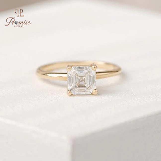 Vintage Inspired Asscher Cut Diamond Engagement Ring - Unique Wedding Ring