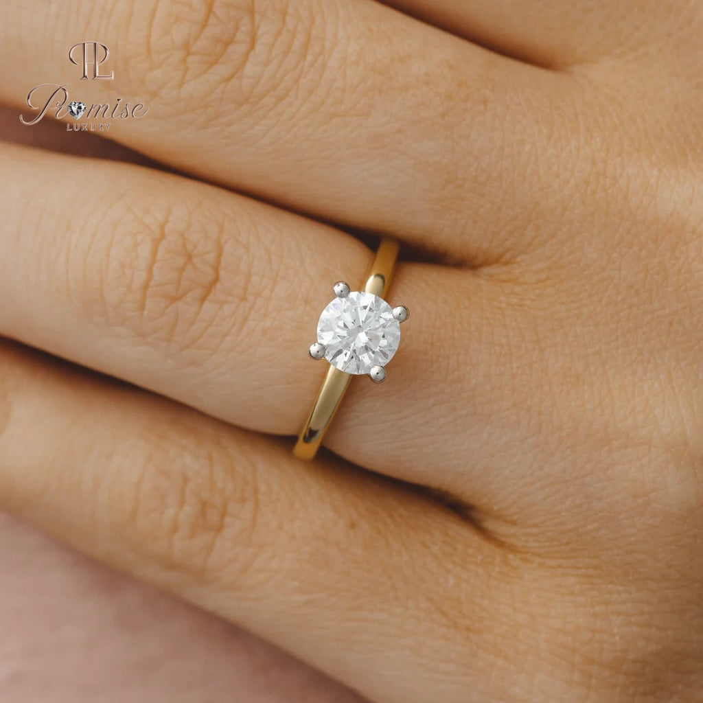Round Solitaire Engagement Ring – Minimalist 14K Gold Bridal Jewelry