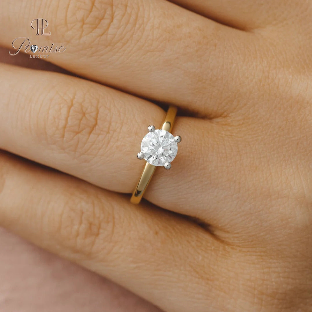 Round Solitaire Engagement Ring – Minimalist 14K Gold Bridal Jewelry