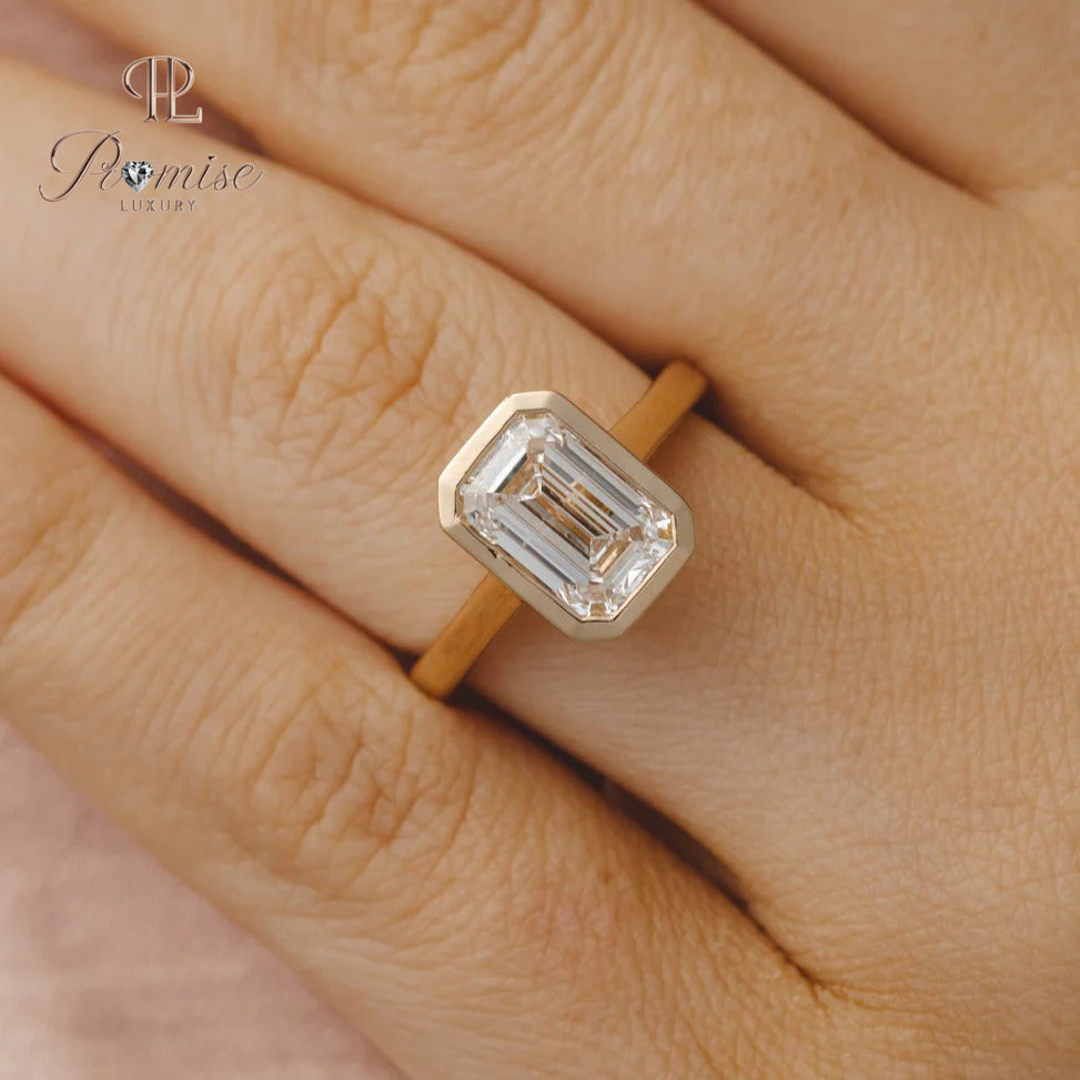 Bezel Set Emerald Cut Diamond Ring – Minimalist Engagement Ring