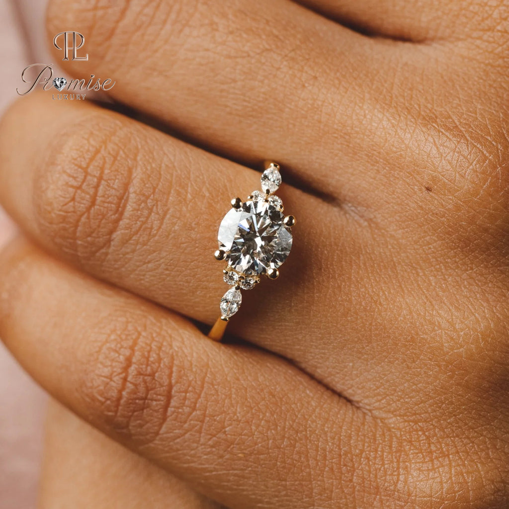 Vintage Style Round Diamond Engagement Ring - Art Deco Bridal Ring
