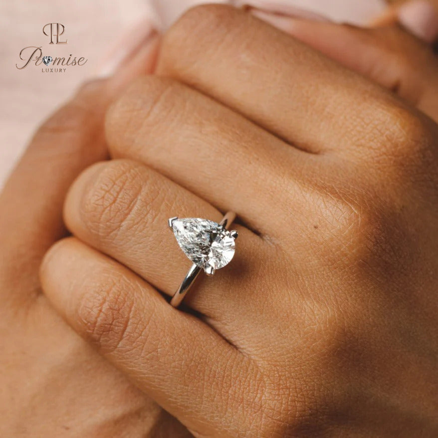 Pear Shape 3-Prong Diamond Ring - Modern Minimalist Engagement Ring