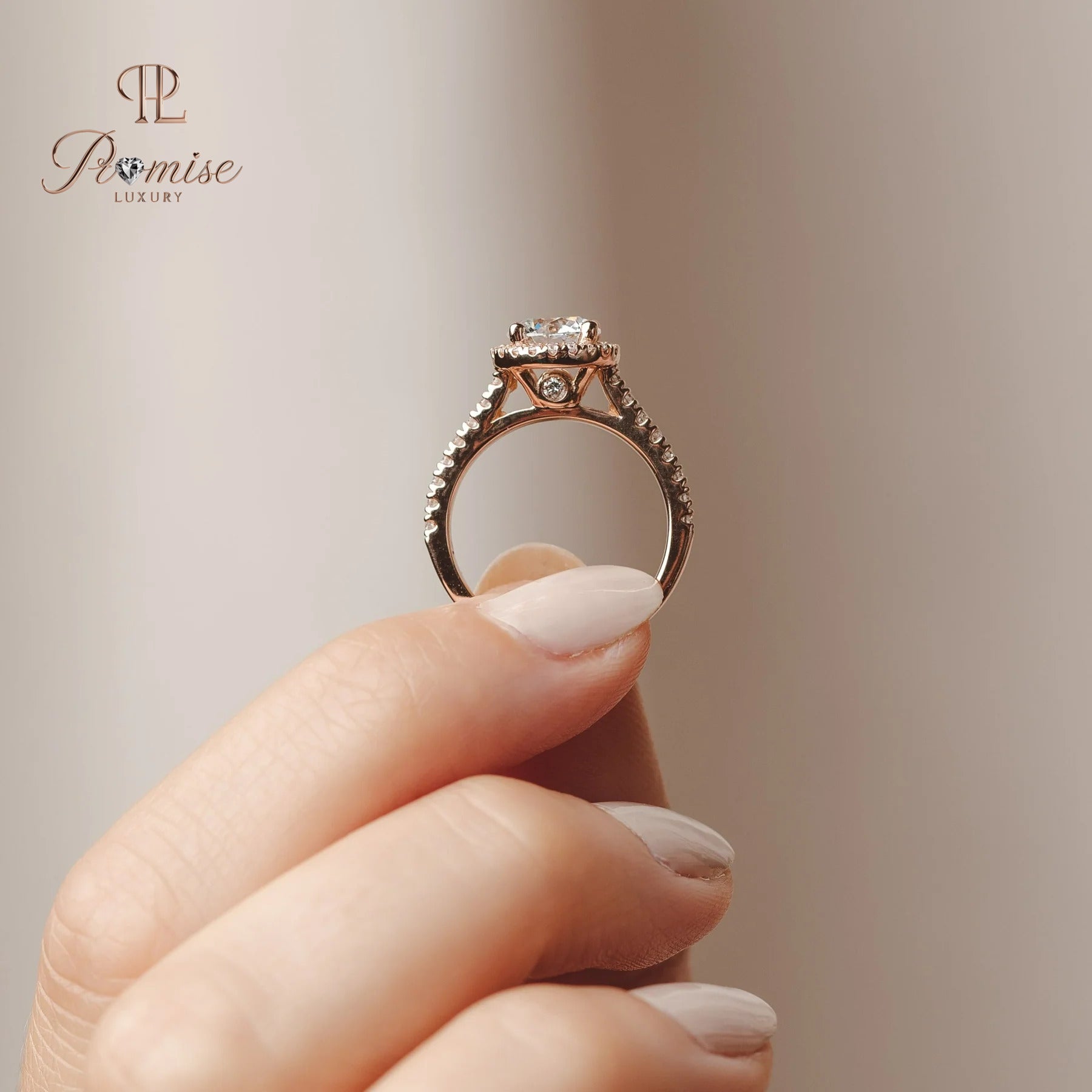 Round Cut Lab Diamond Halo Ring with Accent Stones – Engagement & Wedding Ring