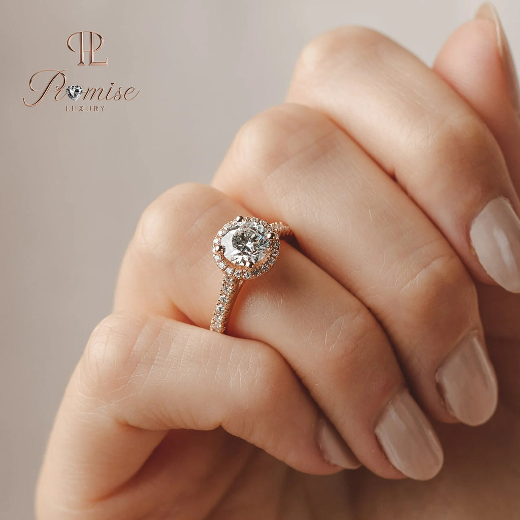 Round Cut Lab Diamond Halo Ring with Accent Stones – Engagement & Wedding Ring